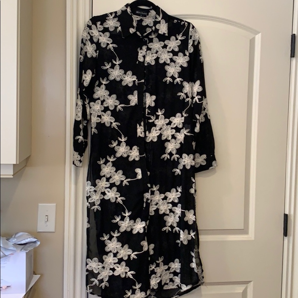 Black button up top..off white embroidery flowers!